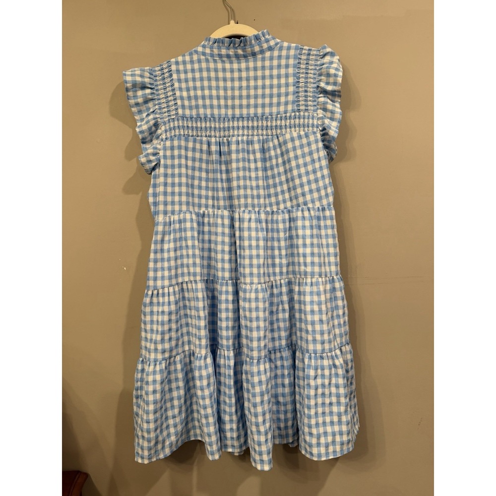 THML Blue Gingham Check Ruffle Tiered Mini Dress Large Preppy Feminine Picnic - Picture 3 of 3